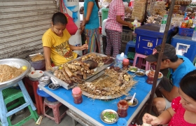 Outdoor food market Rangoon, Myanmar